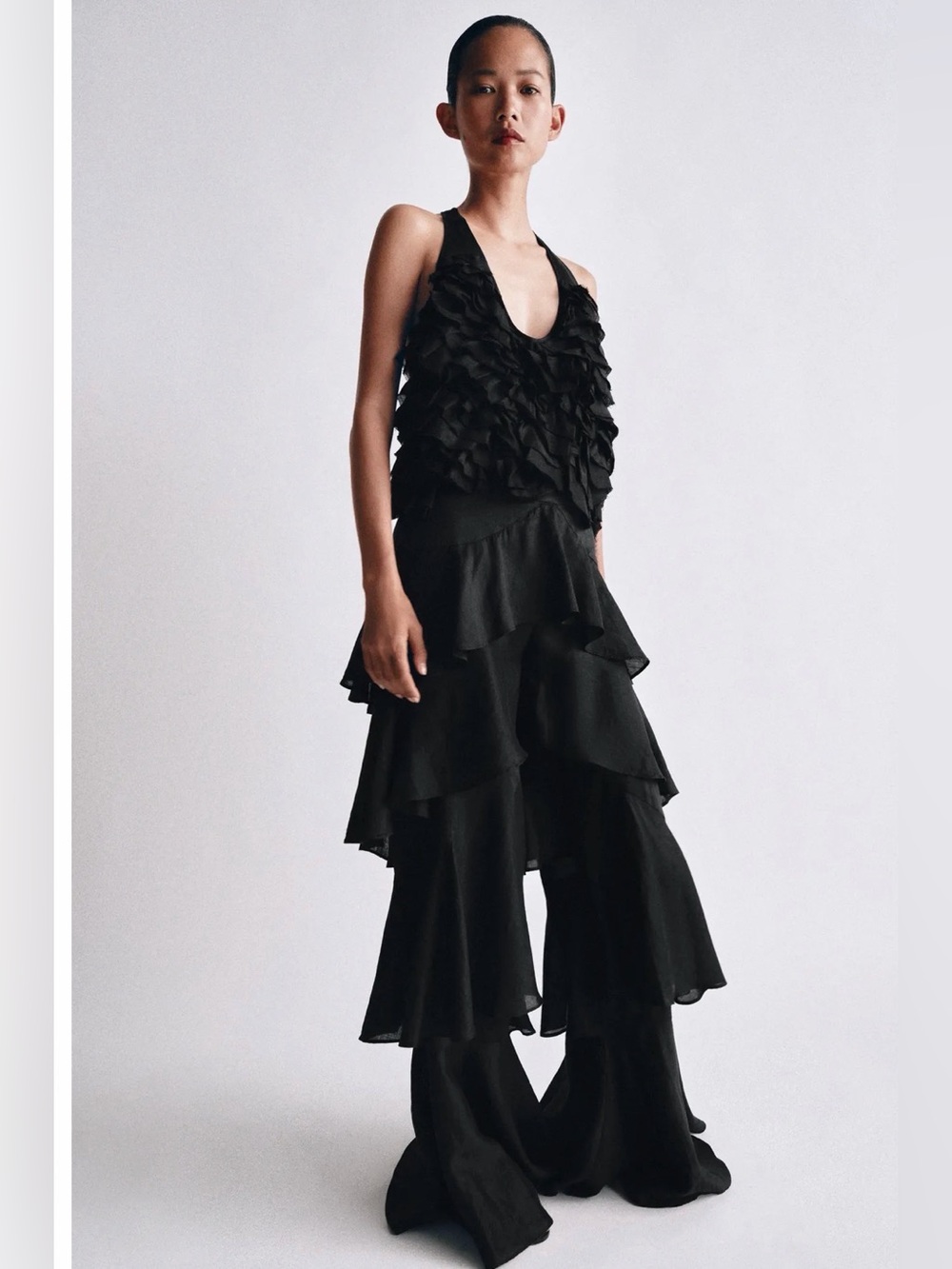 NWT Women’s  Zara Collection Women’s Ramie Ruffled Flowy Top Medium
